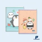 alt="Cuadernos engrapados personalizados con diseño de marca y hojas internas rayadas"