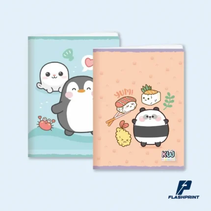 alt="Cuadernos engrapados personalizados con diseño de marca y hojas internas rayadas"