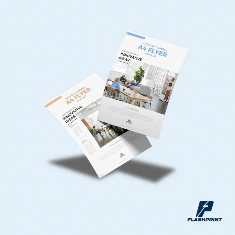 alt="Flyers publicitarios impresos en couche full color para promociones y campañas comerciales"