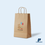 alt="Bolsa kraft personalizada con logo en impresión ecológica y asas de papel"