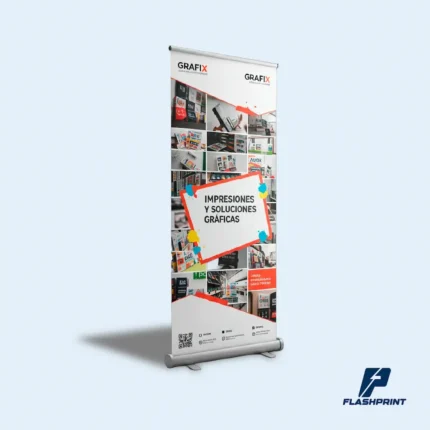 alt="Roll screen publicitario lona termosellada parante aluminio alta durabilidad diseño corporativo"