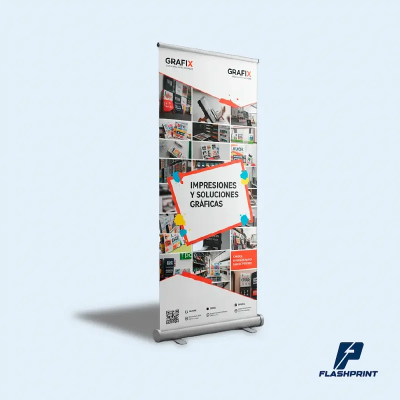 alt="Roll screen publicitario lona termosellada parante aluminio alta durabilidad diseño corporativo"