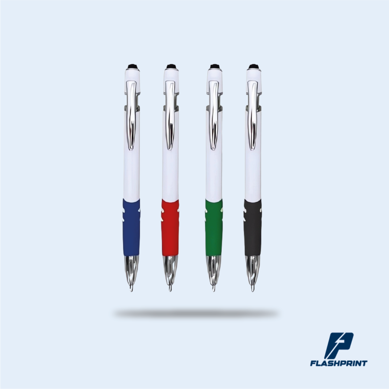 alt="lapicero plástico PT08 con grip antideslizante y punta touch, ideal para escribir cómodamente y utilizar en pantallas táctiles"