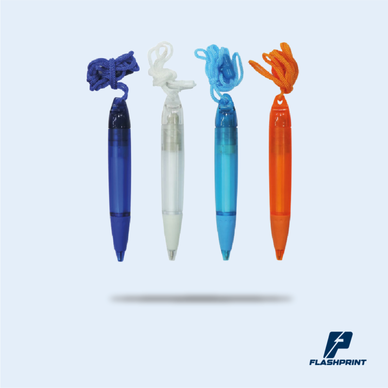 alt="lapicero plástico colgante giratorio con cordón para cuello"