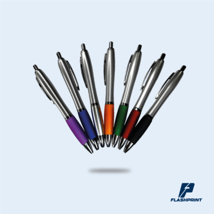 alt="lapicero plateado modelo 2125N con grip de goma a color, ideal para publicidad personalizada"