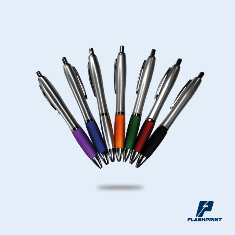 alt="lapicero plateado modelo 2125N con grip de goma a color, ideal para publicidad personalizada"