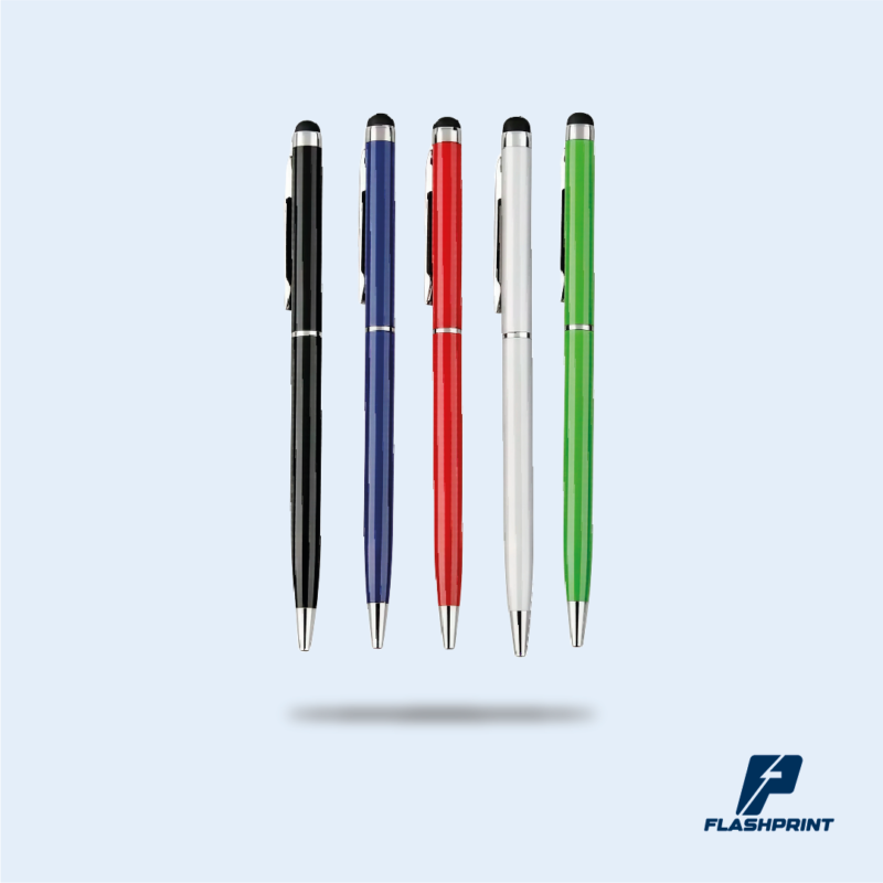 alt=" lapicero plástico con diseño full color y punta touch, tinta azul"