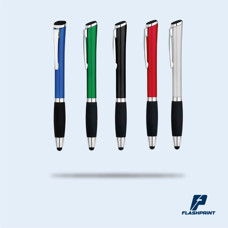 alt="lapicero plástico con punta touch, limpiapantalla y soporte para celular. Ideal para publicidad y uso de oficina"