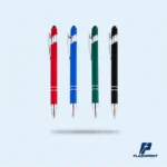 alt="lapicero de colores con acabados metálicos y tinta negra seca"