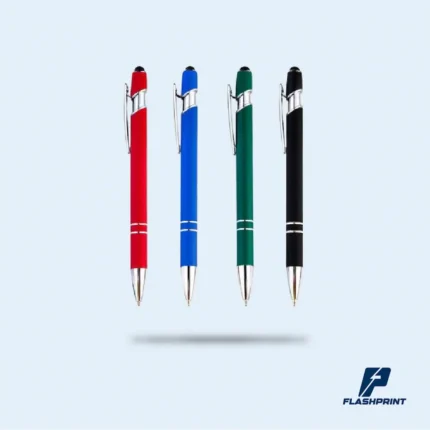 alt="lapicero de colores con acabados metálicos y tinta negra seca"