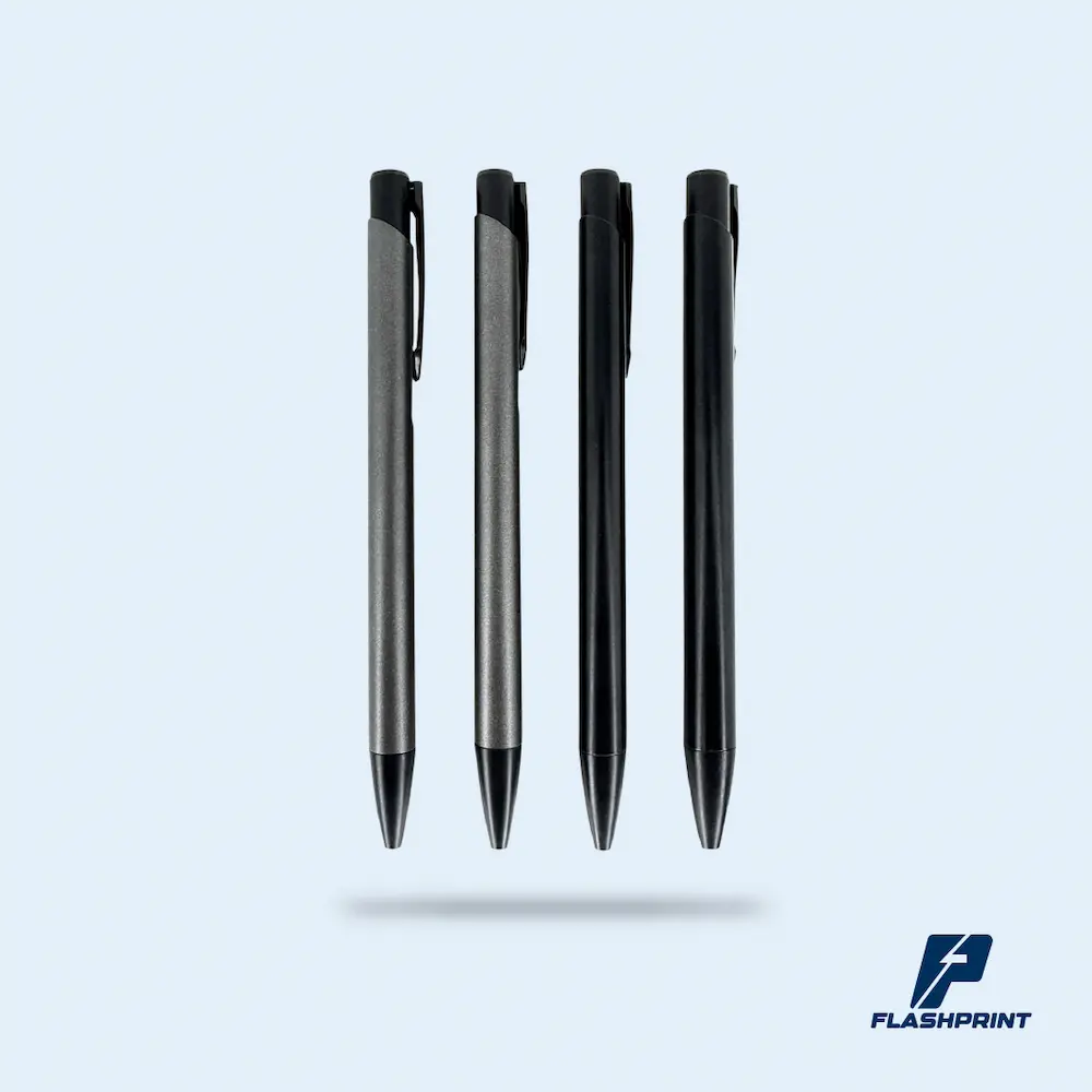 lapicero metalico me04n alt="lapicero metálico gris mate con tinta seca negra"