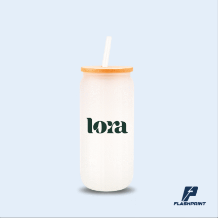 alt="vaso de vidrio 12oz con tapa de bambú y sorbete ecológico"