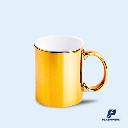 alt="Taza cromada personalizable en cerámica con acabado metálico brillante"