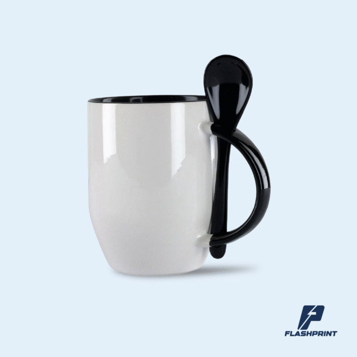 alt="Taza con cuchara de cerámica personalizada en impresión full color"