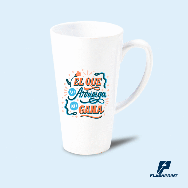 alt="taza blanca cónica de cerámica 17 oz y 11 oz personalizable"